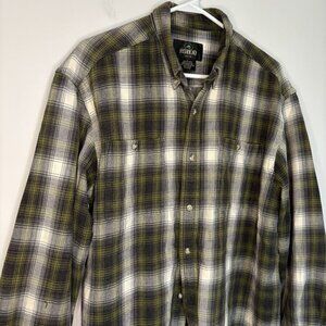 REDHEAD Button Down Plaid Flannel Mens L Green White Long Sleeve Collared